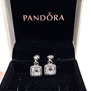 Pandora Square Sparkle Drop Earrings "Timeless Elegance" 925 ALE In Gift Box New